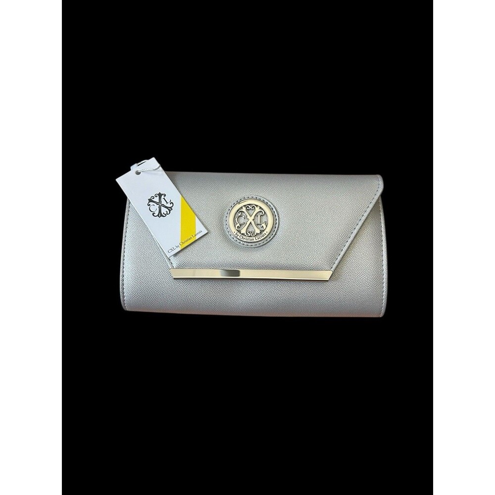 CXL by Christian Lacroix Glam Caviar Clutch Detachable Chain Silver NWT MSRP $78